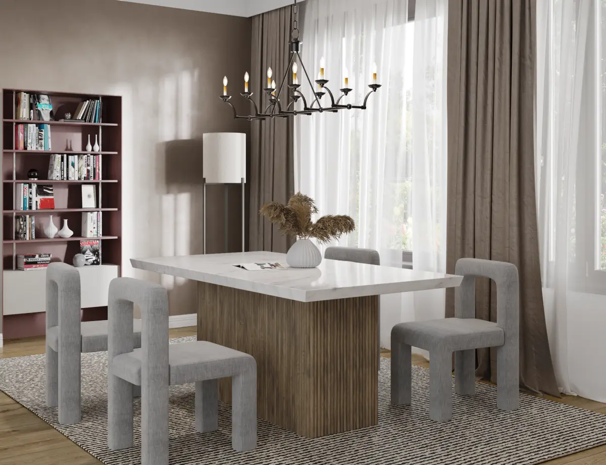 Messa Marble Dining Table - Grey Mango Wood