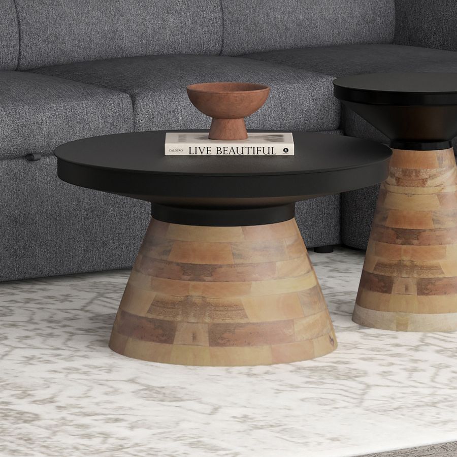 Table basse ronde Boden en noir et noyer
