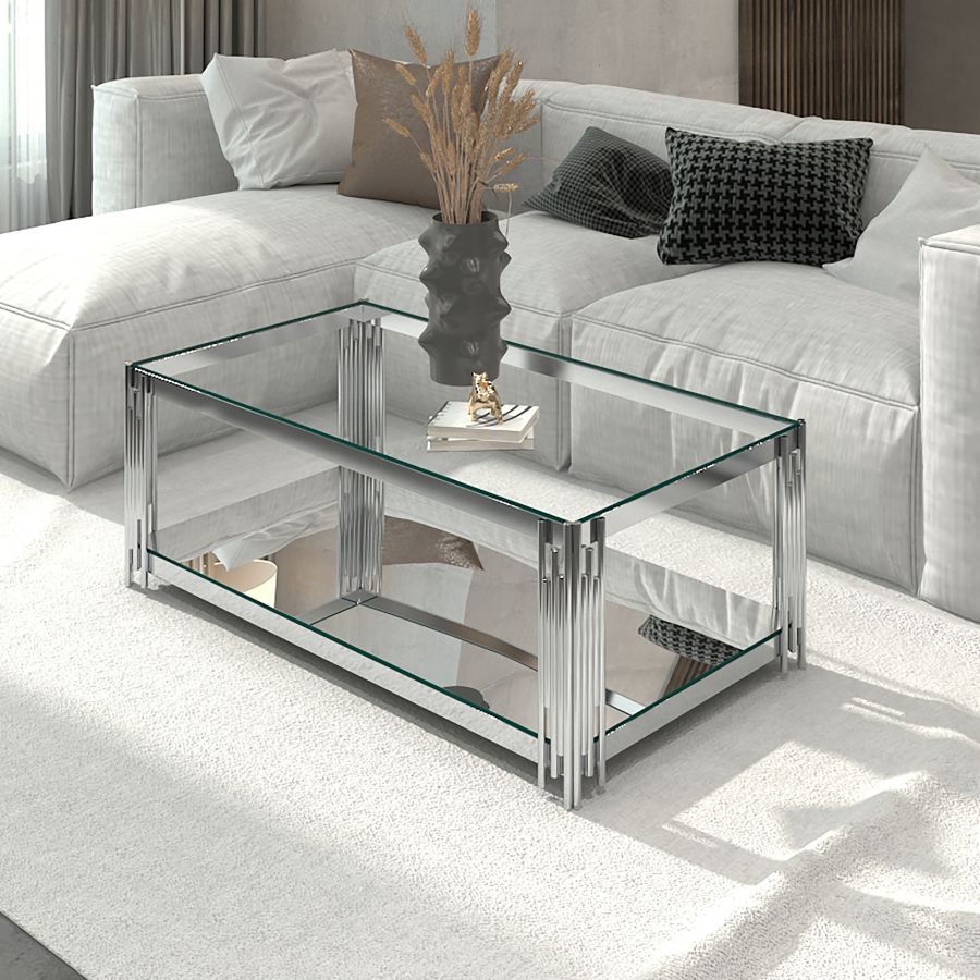 Table basse rectangulaire Estrel en argent ( Meuble Mtl )
