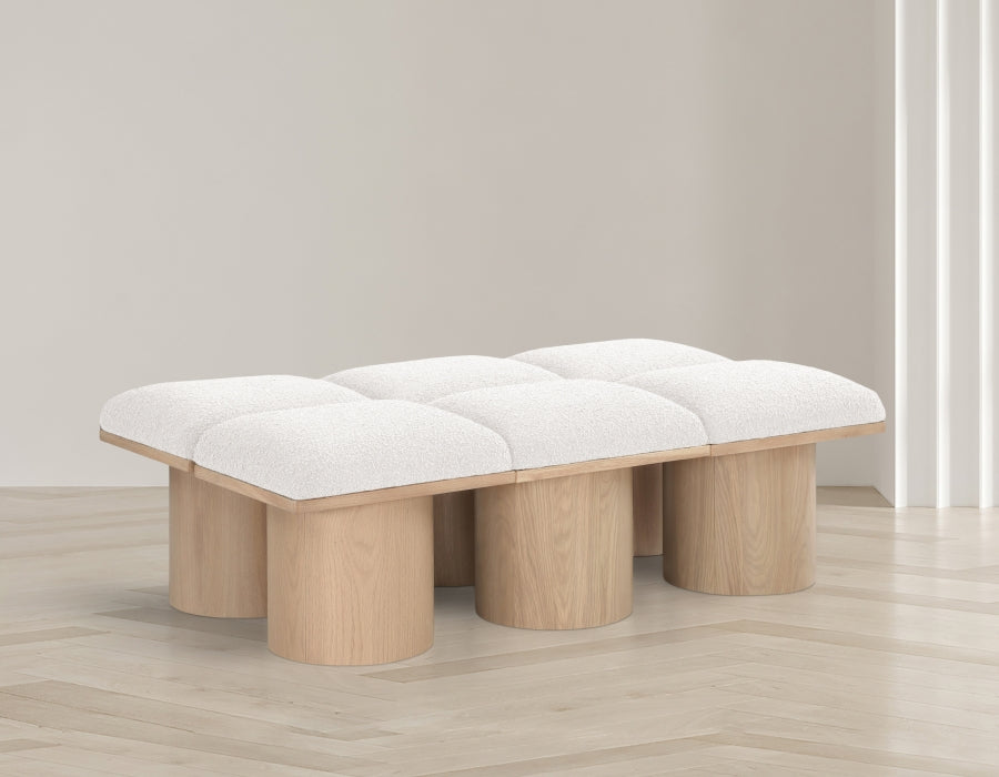 Banc Pavilion 6pc : Siège Art Déco en Bouclé et Chêne Naturel