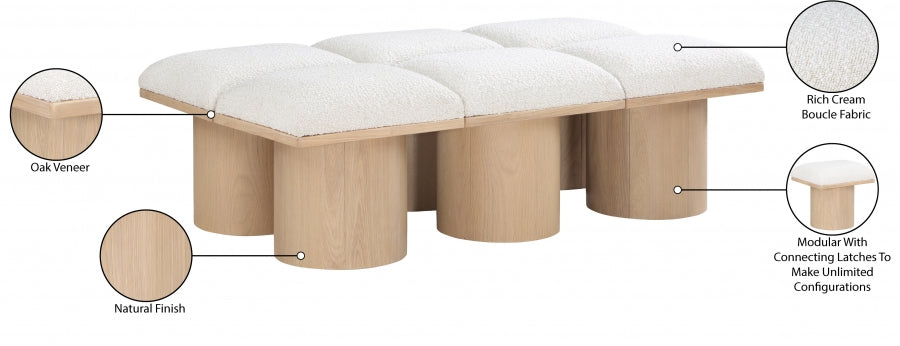 Banc Pavilion 6pc : Siège Art Déco en Bouclé et Chêne Naturel