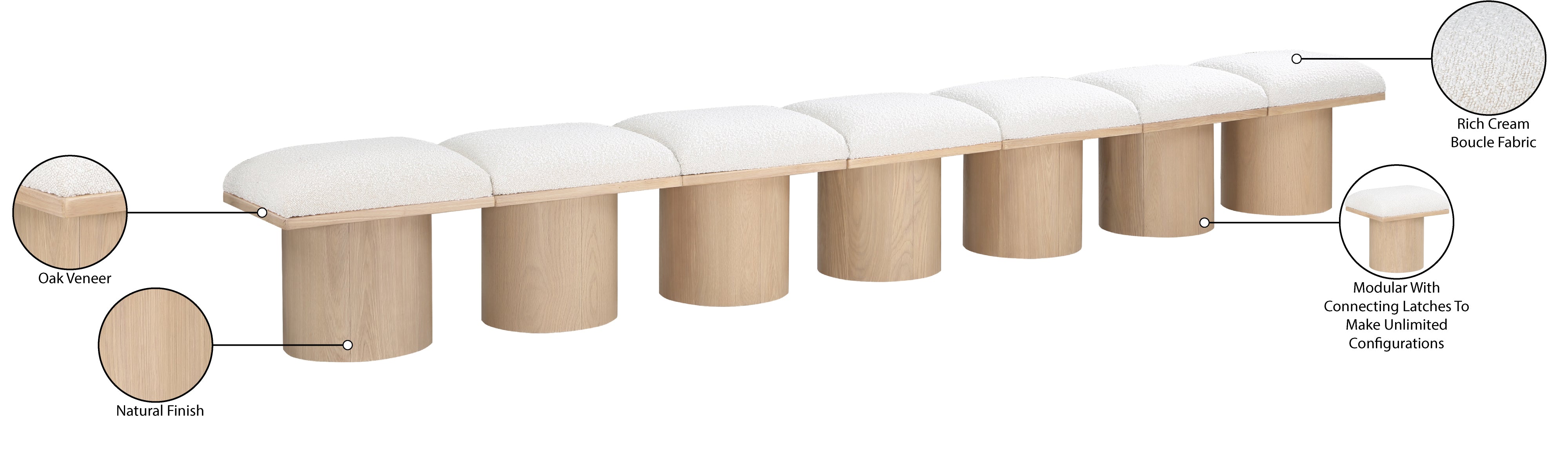 Siège Modulaire Pavillon 7pc : Bouclé et Chêne Naturel