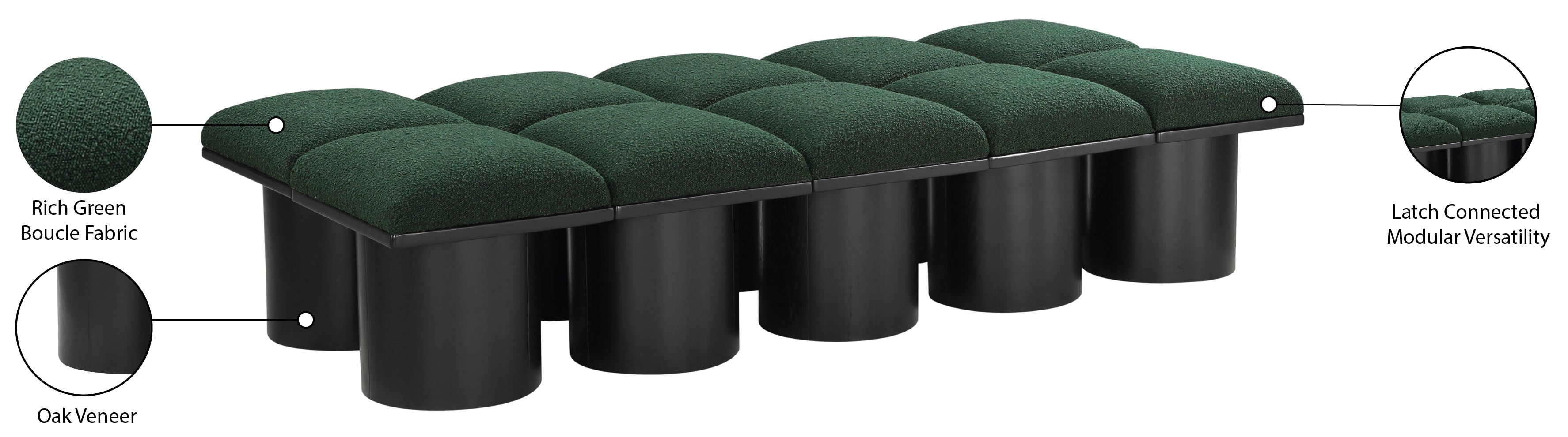 Banc Modulaire Pavilion 10pc : Bouclé Noir et Style Art Déco