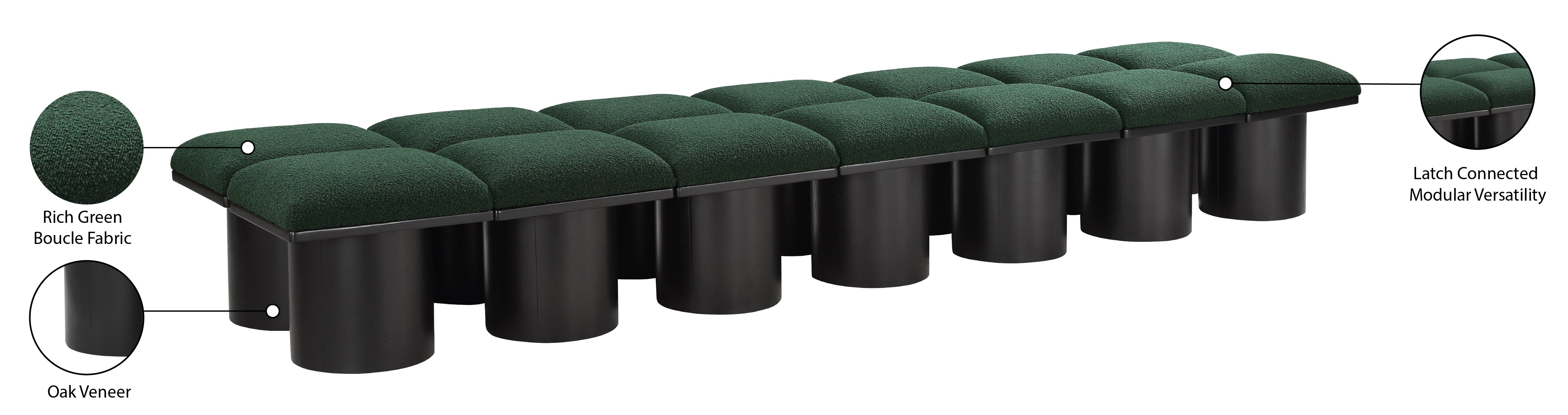 Banc Pavillon 14pc : Siège Modulaire Bouclé Noir Art Déco