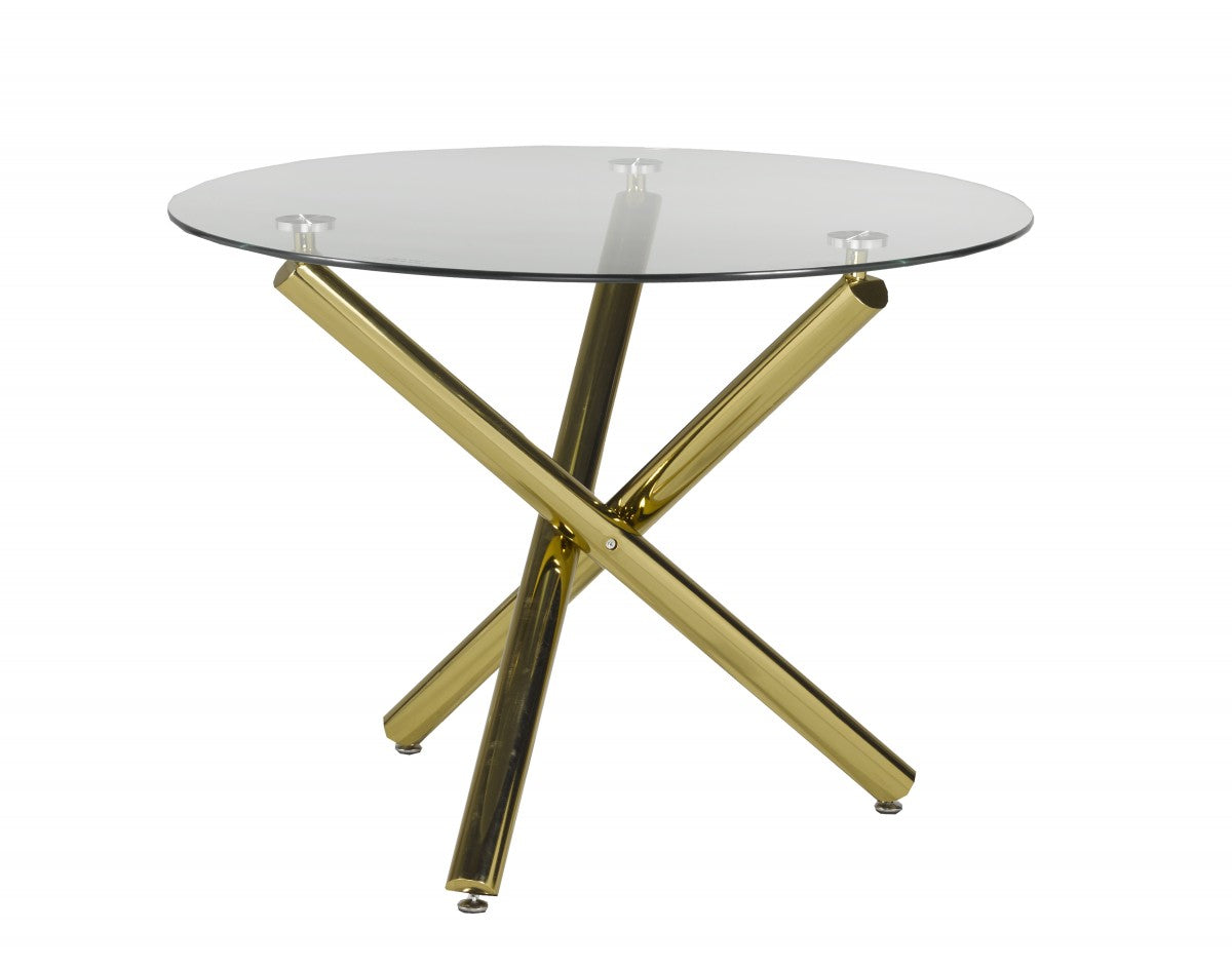 Table à manger dorée avec piètement en X - Verre trempé
