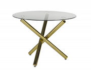 Table à manger dorée avec piètement en X - Verre trempé