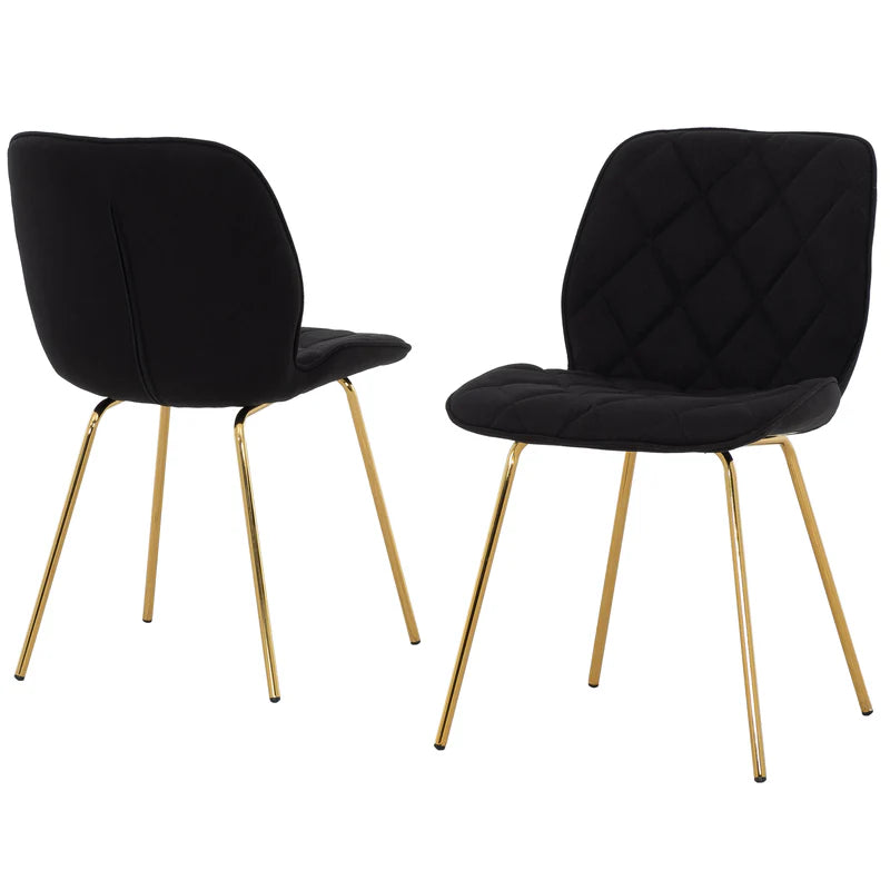 Chaises de salle à manger capitonnées noires et or