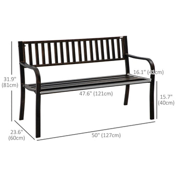 Banc de jardin en acier de 50 po, chaise de parc d'arrière-cour en métal, marron