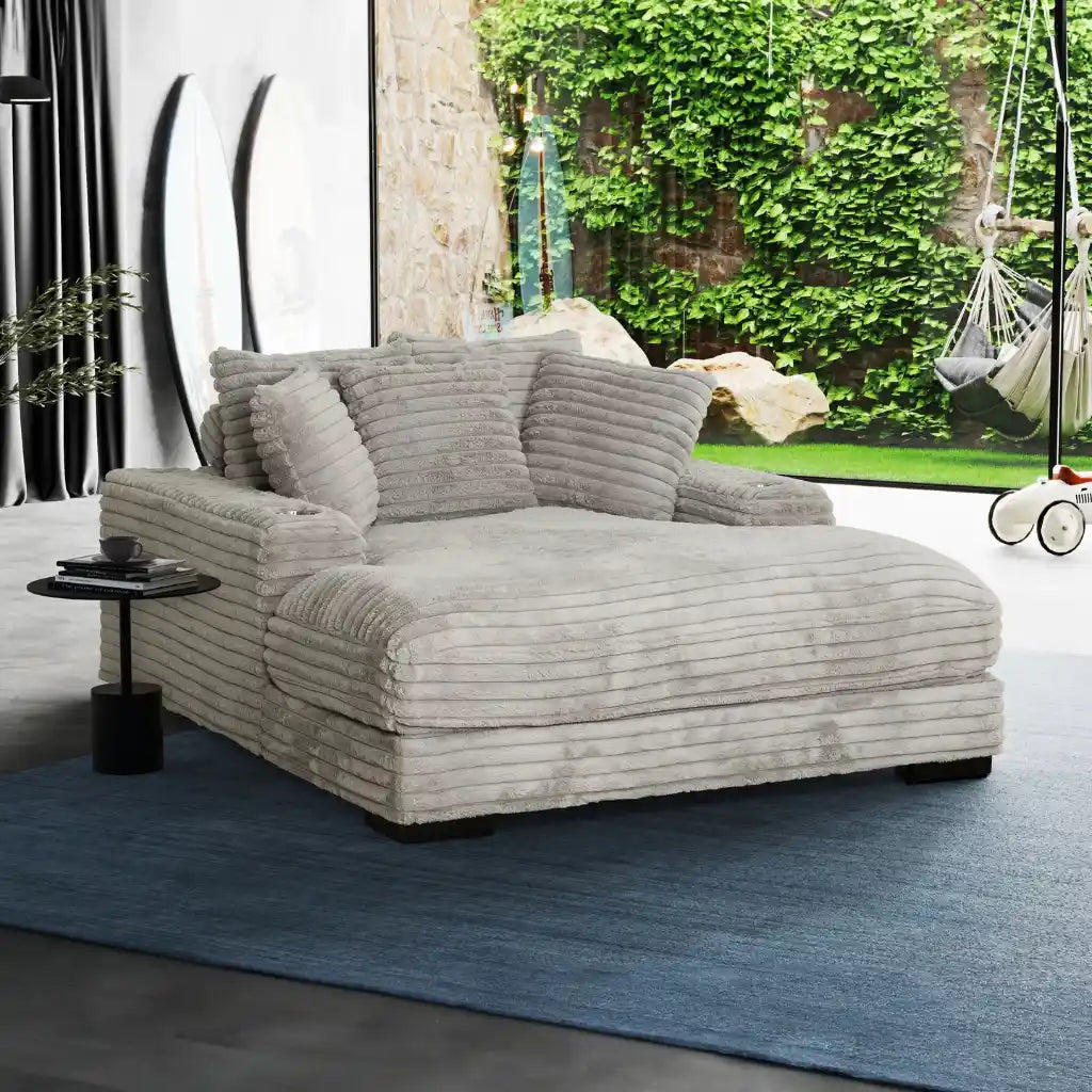 Chaise Longue Cuddler Gris Vison | Confort pour Deux avec Port USB