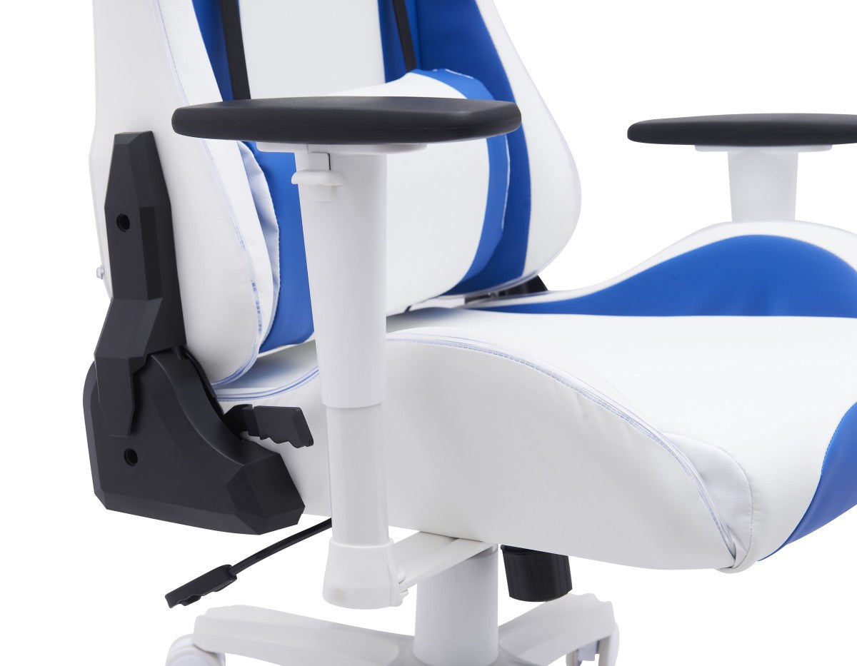 KMX White/Blue Gaming Chair | Racing Style and Lumbar Support