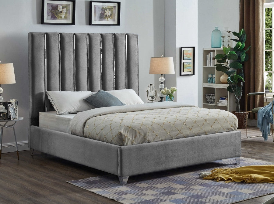 IF-5620 Lit Velours Gris Glam - Design Chrome Channel - Support Matelas