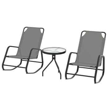 Ensemble de 2 chaises à bascule de patio, ensemble de bistro de patio 3 pièces avec cadre en métal, siège en tissu maillé respirant pour jardin, terrasse, gris