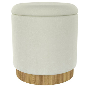 Ottoman de rangement rond Alya en blanc et naturel