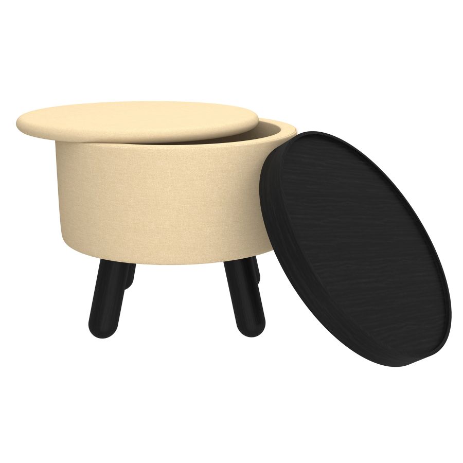 Pouf de rangement rond Betsy avec plateau en beige et noir ( Meuble Mtl )