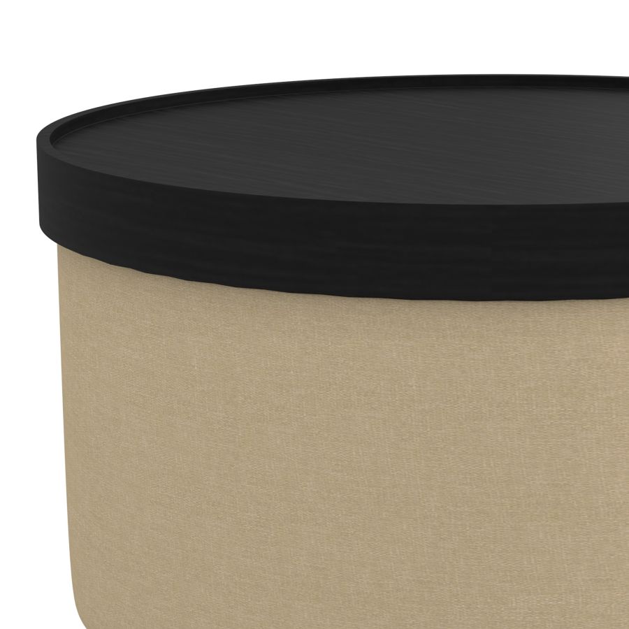 Pouf de rangement rond Betsy avec plateau en beige et noir ( Meuble Mtl )