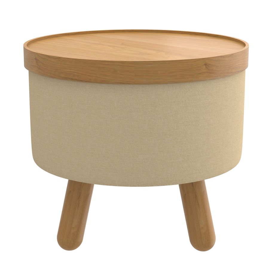 Pouf de rangement rond Betsy avec plateau en beige et naturel ( Meuble Mtl )