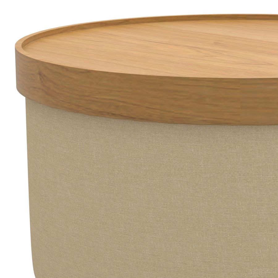 Pouf de rangement rond Betsy avec plateau en beige et naturel ( Meuble Mtl )