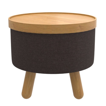 Pouf de rangement rond Betsy avec plateau en charbon de bois et naturel  ( Meuble Mtl )