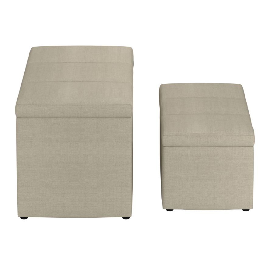 Levi Ensemble de 2 bancs ottomans de rangement rectangulaires en tissu beige ( Meuble Mtl )