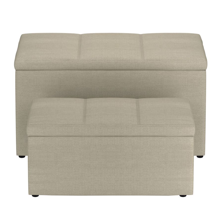 Levi Ensemble de 2 bancs ottomans de rangement rectangulaires en tissu beige ( Meuble Mtl )