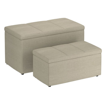 Levi Ensemble de 2 bancs ottomans de rangement rectangulaires en tissu beige ( Meuble Mtl )