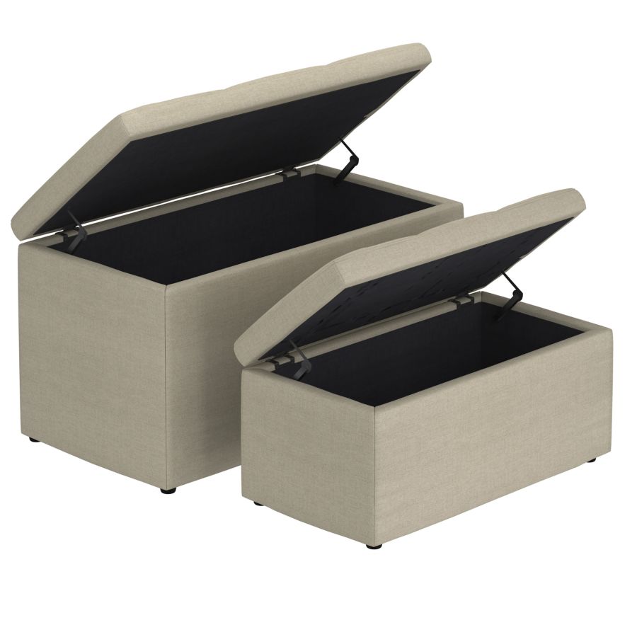 Levi Ensemble de 2 bancs ottomans de rangement rectangulaires en tissu beige ( Meuble Mtl )
