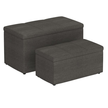 Levi - Ensemble de 2 bancs ottomans de rangement rectangulaires en tissu anthracite ( Meuble Mtl )