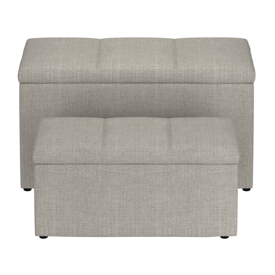 Levi Ensemble de 2 bancs ottomans de rangement rectangulaires en tissu gris clair ( Meuble Mtl ) 