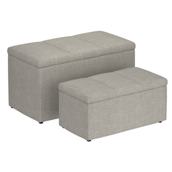 Levi Ensemble de 2 bancs ottomans de rangement rectangulaires en tissu gris clair ( Meuble Mtl )