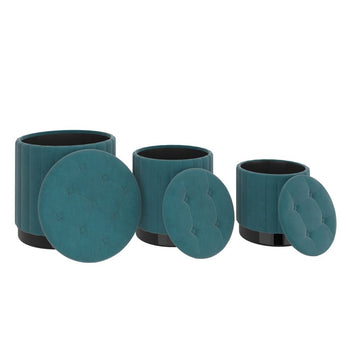 Ensemble de 3 poufs de rangement Tobi en bleu sarcelle et noir ( Meuble Mtl )