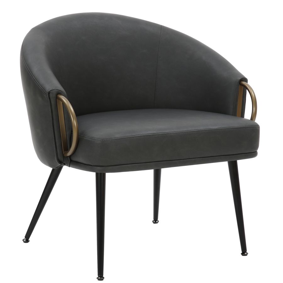 Chaise d'appoint Zita en similicuir anthracite vintage et noir et or vieilli ( Meuble Mtl )