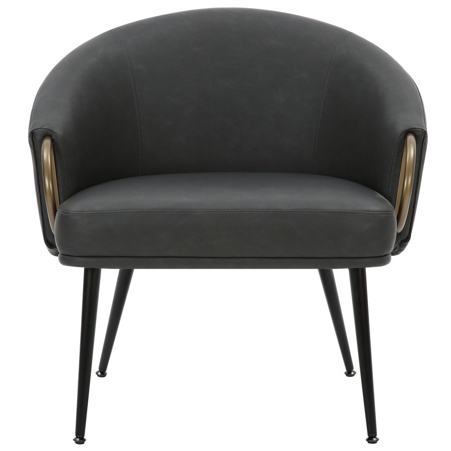 Chaise d'appoint Zita en similicuir anthracite vintage et noir et or vieilli ( Meuble Mtl )