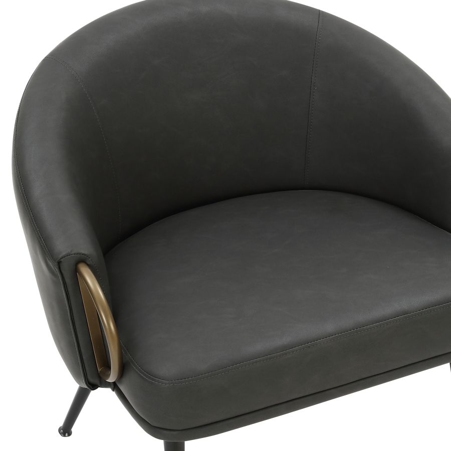 Chaise d'appoint Zita en similicuir anthracite vintage et noir et or vieilli ( Meuble Mtl )