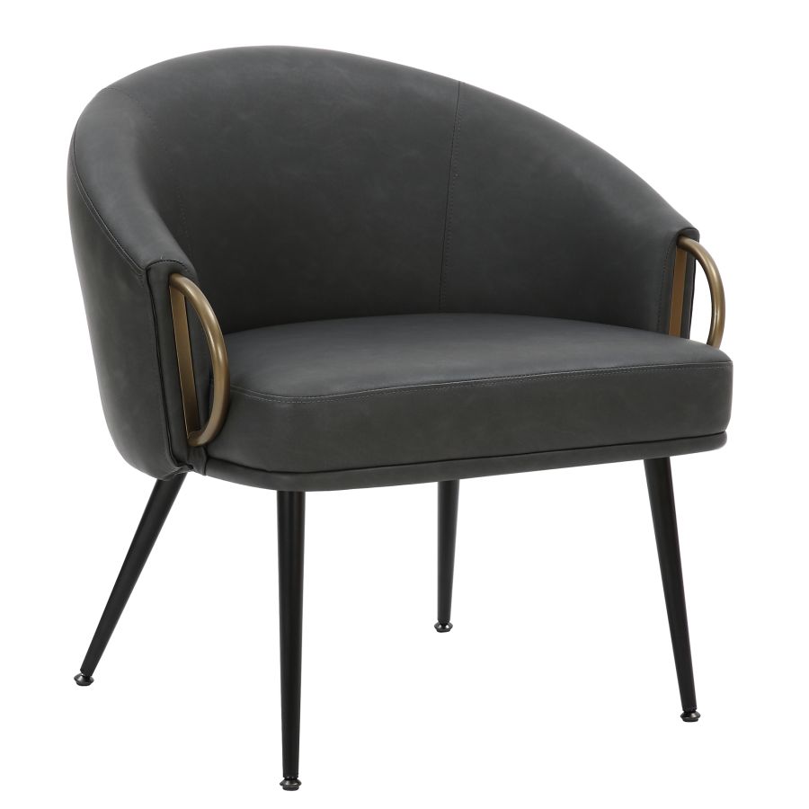 Chaise d'appoint Zita en similicuir anthracite vintage et noir et or vieilli ( Meuble Mtl )