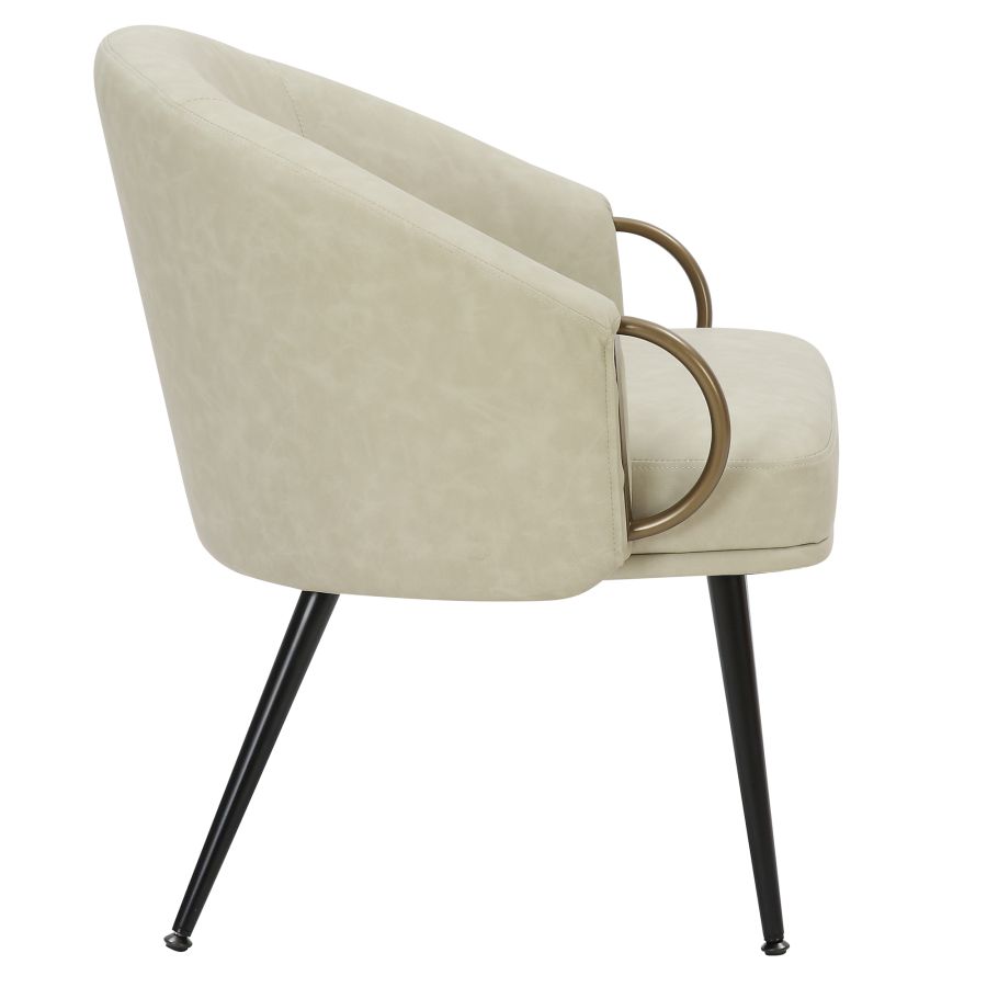 Chaise d'appoint Zita en similicuir ivoire vintage et noir et or vieilli ( Meuble Mtl )