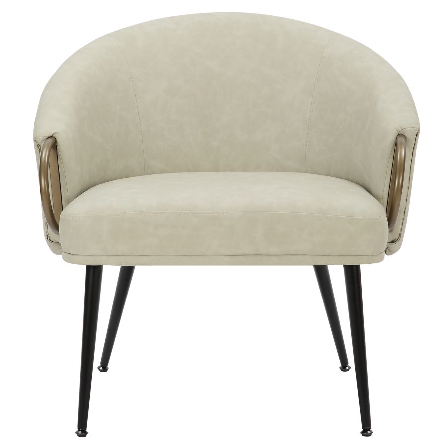 Chaise d'appoint Zita en similicuir ivoire vintage et noir et or vieilli ( Meuble Mtl )