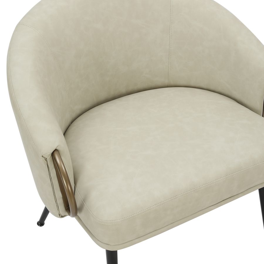 Chaise d'appoint Zita en similicuir ivoire vintage et noir et or vieilli ( Meuble Mtl )