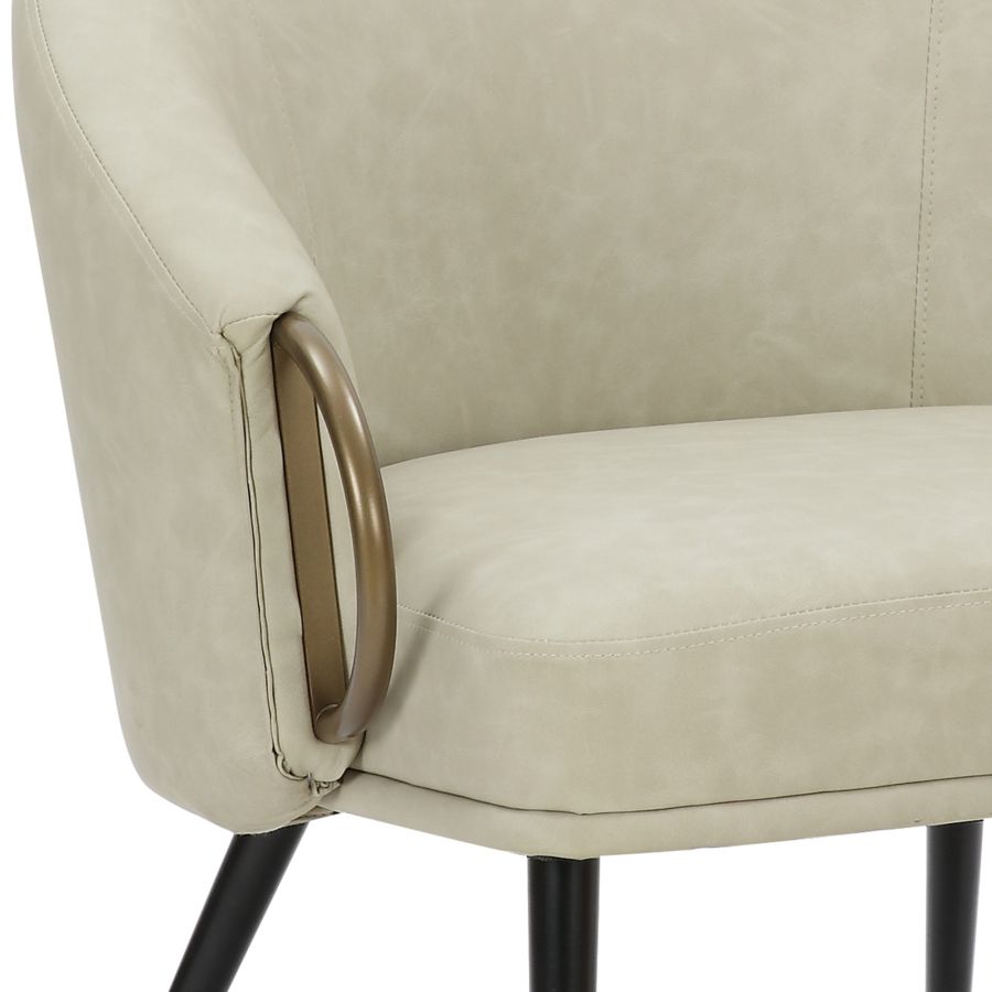 Chaise d'appoint Zita en similicuir ivoire vintage et noir et or vieilli ( Meuble Mtl )