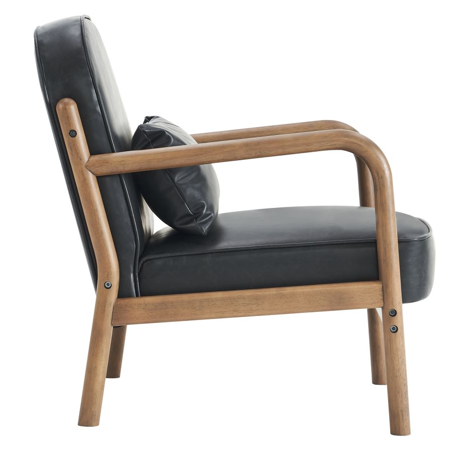 Chaise d'appoint Fani, simili cuir noir et noyer