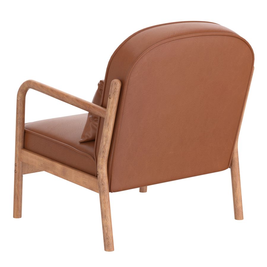 Chaise d'appoint Fani, simili cuir en selle et noyer