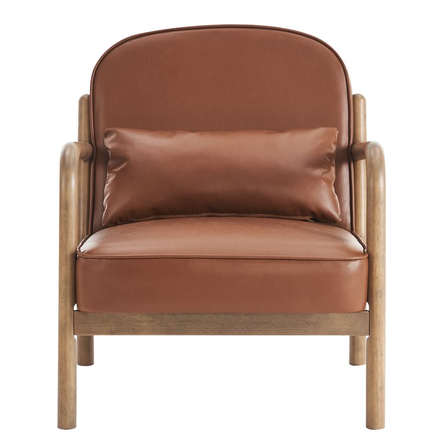 Chaise d'appoint Fani, simili cuir en selle et noyer