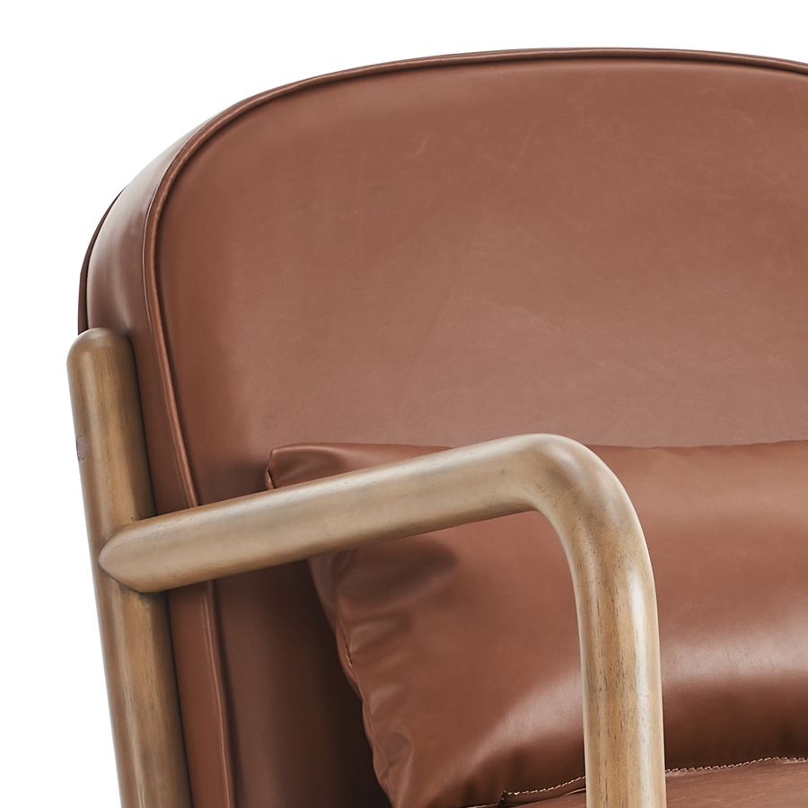 Chaise d'appoint Fani, simili cuir en selle et noyer