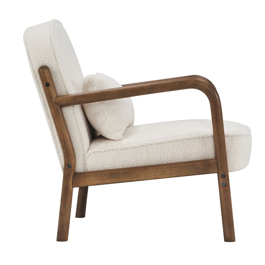 Chaise d'appoint Fani, tissu boucle blanc et noyer