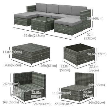 Ensemble sectionnel en rotin et osier, 7 pièces, pour Patio extérieur, canapé, Table, repose-pieds, meubles de jardin avec coussins, gris