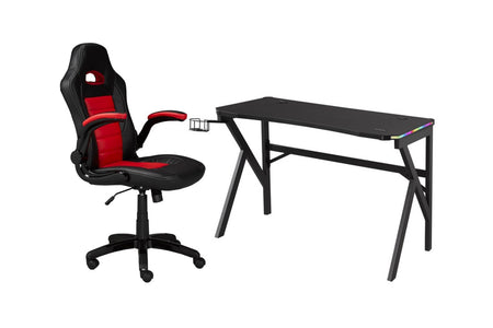 ENSEMBLE BUREAU ET CHAISE GAMING, NOIR/ROUGE ( Meuble Mtl )