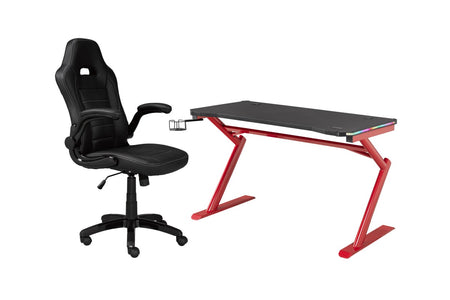 ENSEMBLE BUREAU ET CHAISE GAMING, NOIR/ROUGE ( Meuble Mtl )