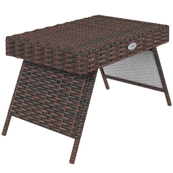 Table d'appoint pliable d'extérieur en rotin, Table de Patio en osier avec cadre en métal, Table basse d'appoint pour bord de piscine, pelouse, jardin, marron