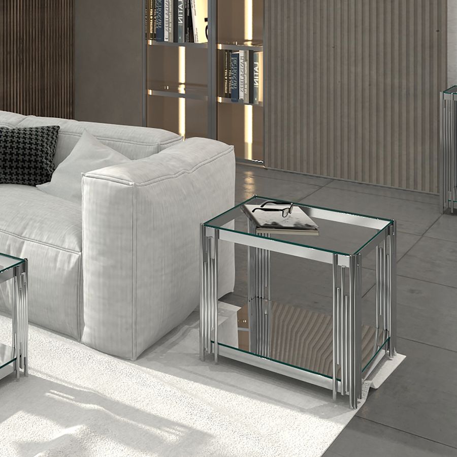 Grande table d'appoint Estrel en argent ( Meuble Mtl )