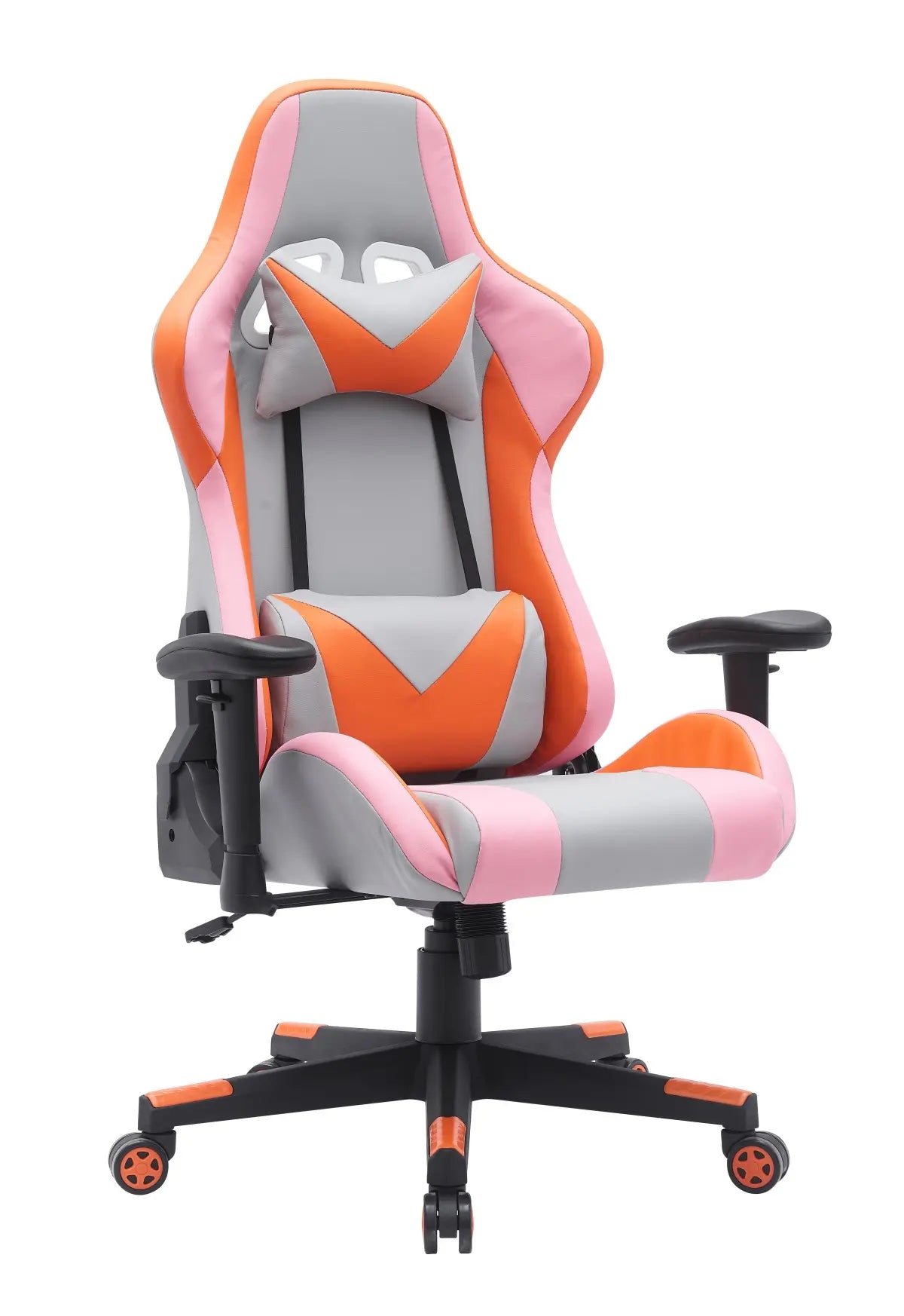 High-Performance Gaming Chair | Grey/Orange with Lumbar Support