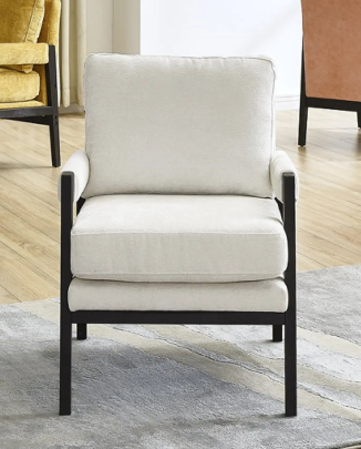 Fauteuil Carlo en Chenille Beige - Cadre Noir Minuit